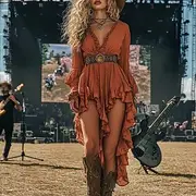 Women's Midi Dress Boho Dress Western Dress Fashion Modern Outdoor Vacation Holiday Regular Fit Plain Long Sleeve V Neck Orange Summer