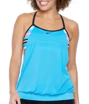 Nike Women's Striped Blouson Swimsuit Top, Light Blue Fury, Size: S