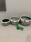 Terramoto Ceramic Green & White Stripes Shamrock Set 3 Nesting Bowls Fast Ship☘️