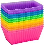 Rectangular Silicone Baking Cups/Cupcake and Muffin Molds, Six Vibrant Colors - 12-Pack