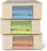 SOLSTICE Cotton Canvas Clothes Storage Bags/Saree Covers with Zip for Storage Specially Design for Woman Dresses, Sarees, Lehengas for Wardrobe Organizer (17 x 14 x 7 Inch) (3)