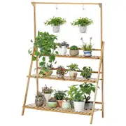 Plant Stand Flower Pot Display Multi-layer Shelf with Hanging Rod Plants Rack Holder Organizer 70cm Blue