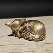 2 1/2" Vintage Antique Style Brass Fox Paperweight Desk Statue