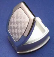 Speert Chrome Plated Pill Container Style 4009 Silver Black Checkered Gift Boxed