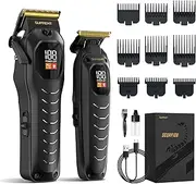SUPRENT Pro Professional Hair Clipper for Men-Rechargeable Heavy-Duty Motor Hair Cutting Kits with LED Display, Cordless Factory-Calibrated Zero Gapped Beard Hair Trimmer, Gifts for Men, Black