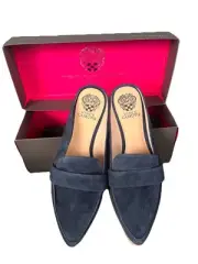 NIB Vince Camuto VC-Kirstie Dark Navy Pure Suede Slide Slip-on 9.5 Mule Classic