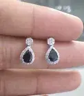 Deal!2.05 CTW Genuine Natural pear shape Dark sapphire , Diamond earring 14KGold