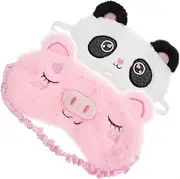 Ipetboom 2Pcs Cartoon Animal Sleeping Eye Masks Adorable Eye Protection Covers for Adults Soft and Breathable Travel Eye Masks for Complete Light Blocking