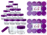 24 Pieces 30 Gram/30ml Plastic Clear Sample Jar Containers with Purple Flat Lids