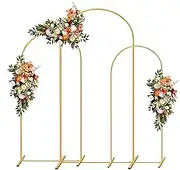 Metal Wedding Arch Backdrop Stand,3-Piece Gold Arch Backdrop Stand for Wedding Ceremony Bridal Party Birthday Party Balloon Arch Decoration(Gold) (PATPROPS123)