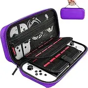 daydayup Switch Case Compatible with Nintendo Switch/Switch OLED - Carry Case with 20 Game Cartridges, Protective Hard Shell Travel Bag for Nintendo Switch Console & Accessories, Purple, Suitcase