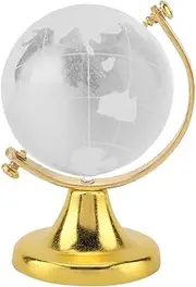 Crystal Globe, Mini World Map Ornament, Super Mini Round Earth Globe with World Map, Round Earth Globe World Map Crystal Glass Ball Sphere Decor Gift Globe Paperweight for Home Office(Gold)