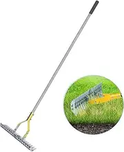 Thatch Rake,15-Inch Wide Lawn Garden Rake for Cleaning Dead Grass, Heavy Duty Dethatcher Rake with Stainless Steel Handle,58.5-Inch Length