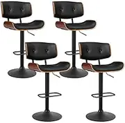Artiss Bar Stools Stool Set of 4 Adjustable Kitchen Swivel Counter Barstools Dining Chair Chairs Gas Black Leather Backrest in 64-85cm Seat Height Floor for Home Bar Dining Room Cafe Outdoor Indoor