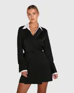 [Belle & Bloom] Make Me Feel Layered Shirt Dress - Black/White
