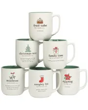 Certified International Christmas Fun Green Sayings Mugs (Set of 6)