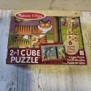 Melissa & Doug Wooden 2 in 1 Cube Puzzle NEW