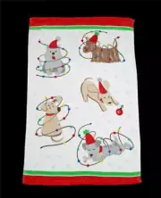 Festive Varied Christmas Dogs Wrapped in Lights Snowflakes Ornaments HAND Towel