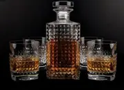 Vintage Scotch Whiskey Decanter Glass 750ml Set of 5PC (1 Bottle And 4 Tumblers)