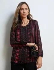 Lurex Rose Print Blouse