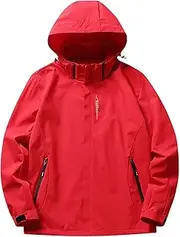 [Cambkatl] Mens Windproof Jacket Waterproof Lightweight Mountain Sport Jacket Thin Hooded Windbreaker Raincoat, 01 Red, Large