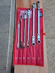 EXTRA LONG, SLIM 6 Piece Metric 8mm-19mm Double Flex , Ratchet Spanner Set.