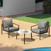 Livsip Outdoor Lounge Set Patio Furniture Coffee White 50cm Table Chairs 3PCS