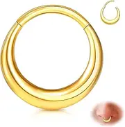 [FASHGOOD] G23 Titanium Nose Rings 16G Clicker Triple Tragus Hoops Earring,14K Gold Hinged Hoops for Septum, Conch Daith Helix Cartilage Piercings,Silver Nose Piercing Septum Jewellery Diameter 8mm