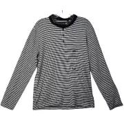 Kenneth Cole Men's Black White Striped Long Sleeve Button Neck Shirt SMALL