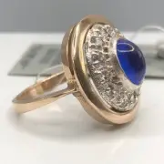 Vintage Gilt Soviet Cabochon Ring Silver 925 Size 7