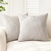 Foindtower Set of 2 Decorative Textured Burlap Linen Throw Pillow Covers Farmhouse Boho Cushion Cover Solid Accent Pillowcase for Couch Sofa Bed Living Room Home Decor, 24×24 Inch,Gray White