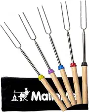 MalloMe Marshmallow Roasting Smores Sticks - Camping Accessories for Campfire Fire Pit Cooking Set of 5
