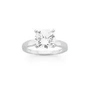 Silver 9mm Cubic Zirconia Solitaire Ring in Clear