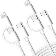 2 in 1 USB C to USB C and to Lightning Cable 1M（2 Pack）,120W Type C Charger Fast Charging Cord C Power Delivery for iPhone Charging Cord Compatible with iPhone 16 15 14 13 Pro Max Mini XS XR X
