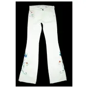 Replay Ladies Jeans Bootcut Pants Retro Stretch W26 L34 White Embroidery Flowers