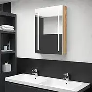 LED Bathroom Mirror Cabinet - White and Oak Finish, 50x13x70 cm | Modern Wall-Mounted Vanity with Energy-Efficient Dual LED Light Strips