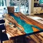 Custom walnut wood Peacock Blue Epoxy River Tables - Handmade Dining table