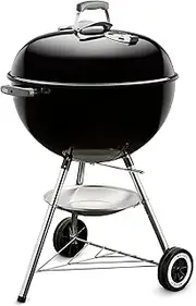 Weber Classic Kettle Charcoal Grill Barbecue, 57cm | BBQ Grill with Lid Cover, Lid Thermometer, Stand & Wheels | Freestanding Outdoor Oven & Cooker with Porcelain-Enamelled Bowl - Black (1341504)