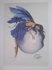 Purple FAIRY floating on a white orb POSTCARD Faery ART PRINT BY AMY BROWN