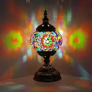[Marrakech] Christmas Decorations Gift Turkish Mosaic Glass Desk Lamp Boho Moroccan Glass Lantern Tiffany Bedside Standing Decorative Lamps for Living Room Bedroom (N4)