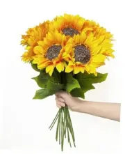 10PCS Sunflowers Artificial Flowers, Fake Silk Sunflower with Long Stem,