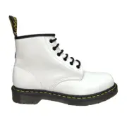 Dr. Martens 101 Yellow Stitch White Leather Boots Size 9W/7M Lace Up Unisex