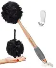 Loofah On A Stick Exfoliating Bath Shower Back Scrubber with Wooden Handle