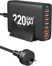 220W 7-in-1 USB C Charger, Multi-Port USB Charging Hub, GaN Desktop Fast Charger Station,Compatible with MacBook Air Pro, iPad, iPhone 16 15 14, Samsung Galaxy, Google Pixel, Motorola, Steam Deck