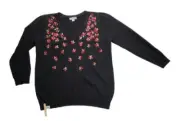 Charter Club Embroidered Layered-Look Sweater Deep Black Medium J248