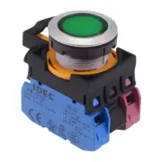 IDEC CW Series Green 24V illuminated Maintained Flush Push Button Switch 1NO-1NC