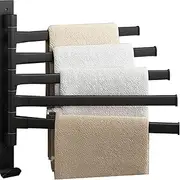 (Black, 5 Arms) Swivel Towel Rack, Thicken 5-Arm Towel Bar, Space Saving 5 Arms Towel Holder with Hook Swing Out Towel Hanger for Bathroom, Kitchen,180° Rotation Towel Holder,(Height 34 Length 32 cm)
