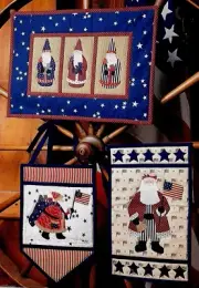 3 STAR-SPANGLED SANTAS -- CHRISTMAS SCRAP/APPLIQUE VINTAGE WALL QUILT PATTERNS