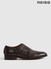 Reiss Dark Brown Amalfi Leather Double Monk Strap Shoes (N17296) | $395