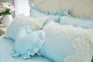 天絲床罩 標準雙人床罩 公主風床罩 可妮 藍色 蕾絲床罩 結婚床罩 床裙組 荷葉邊 100%天絲 tencel 佛你